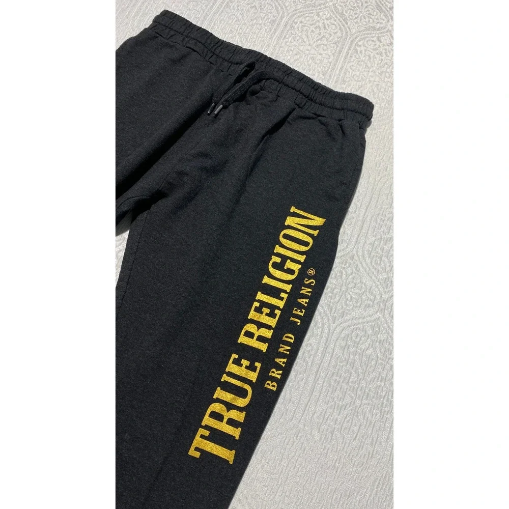 True Religion Loungewear‎ Mens Large Black Gold Logo Jogger Sweatpants
